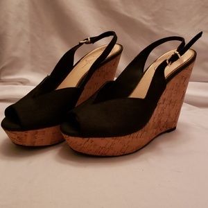 Jessica Simpson, black peep-toe, cork wedge